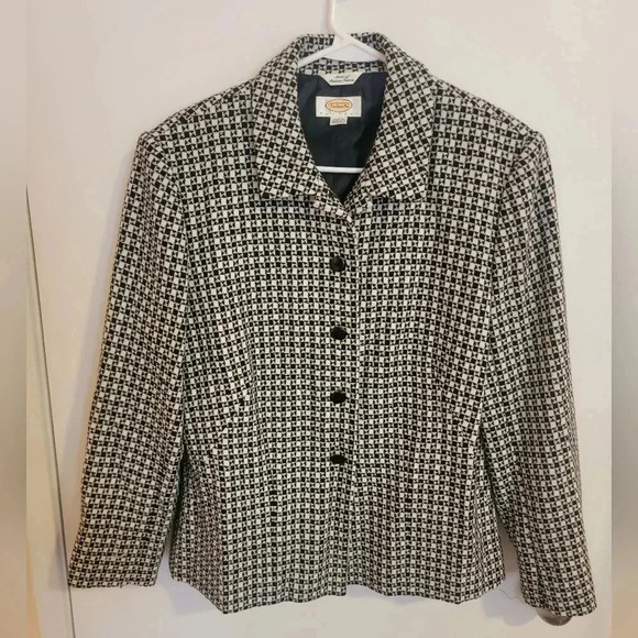 Talbots Blazer Womens Petite Size 12P Wool Checkerboard Academia Preppy - Picture 1 of 8